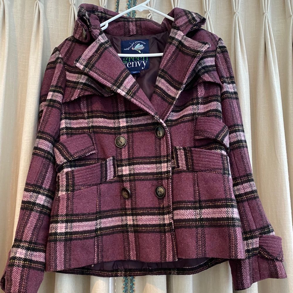 Green with Envy plaid peacoat size M